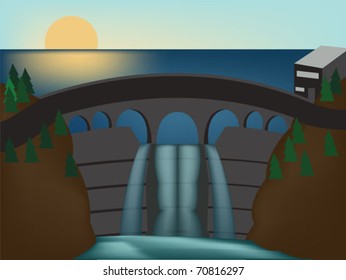 lake barrage with waterfall