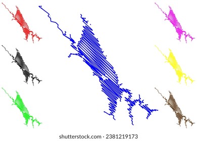 Lake Berryessa Reservoir (United States of America, North America, us, usa, California) map vector illustration, scribble sketch Monticello Dam map