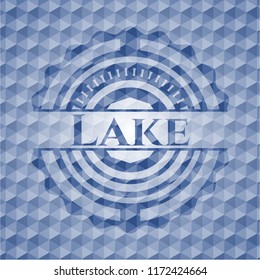 Lake blue badge with geometric pattern background.
