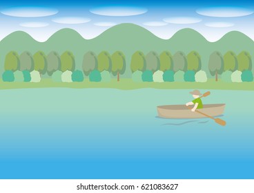 lake and boat. /Vector image of Nature
