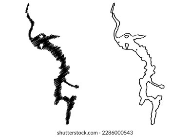 Lake Burigi (Africa, United Republic of Tanzania) map vector illustration, scribble sketch Lueor-lo-Urigi or White Lake of Urigi map