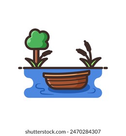 Lake Cartoon Icon Vector Illustration - Isolated on a White Background.