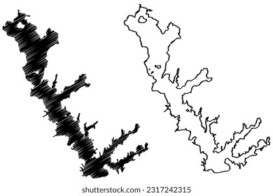 Lake Cedar Creek Reservoir (Vereinigte Staaten von Amerika, Nordamerika, uns, usa, Texas) Karte, Vektorgrafik, Skizze Joe B. Hogsett-Dam-Karte