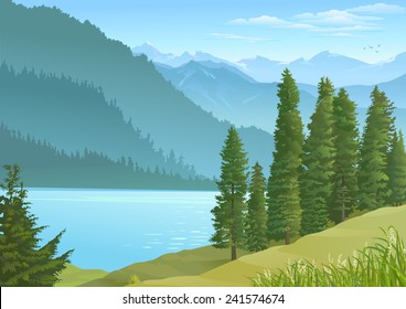 Lake in the center of a mountainous region