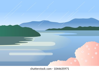 lake with cherry blossom trees.