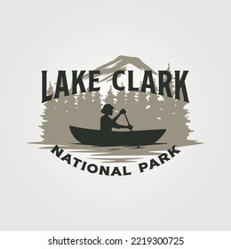 lake clark canoe logo vintage symbol illustration design, kayaking logo design