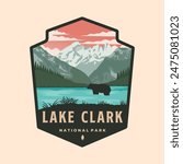 lake clark national park logo patch vector illustration design, lake clark emblem national park design