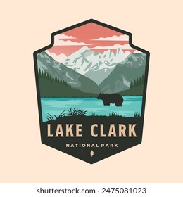 diseño de la Ilustración vectorial del parche del logotipo del parque nacional del lago clark, diseño del parque nacional del emblema del lago clark