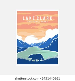 Lake Clark national park poster vector illustration design