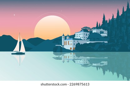 Lake como Italy Vector Illustration background landscape.