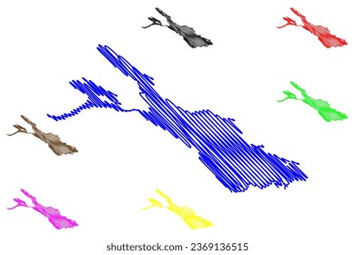 Bodensee (Deutschland, Schweiz, Österreich) Karte, Vektorgrafik, Skizze Oberer und Unterer Bodensee-Karte