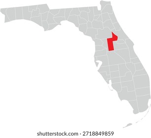 Lake County on Map of Florida State Editable Vector