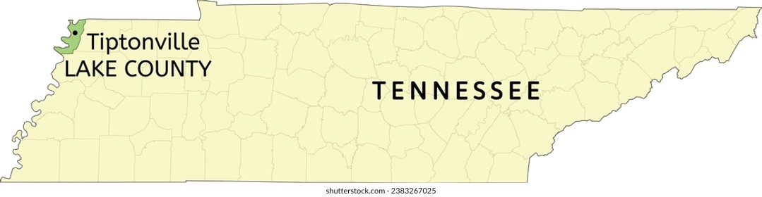 Lake County and town of Tiptonville location on Tennessee state map