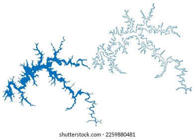 El embalse de Lago Dale Hollow (Estados Unidos de América, América del Norte, ee.uu., ee.uu., Kentucky y Tennessee), ilustración vectorial del mapa, esbozo de garabato del mapa de la presa de Dale Hollow