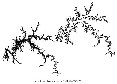 El embalse de Lago Dale Hollow (Estados Unidos de América, América del Norte, ee.uu., ee.uu., Kentucky y Tennessee), ilustración vectorial del mapa, esbozo de garabato del mapa de la presa de Dale Hollow