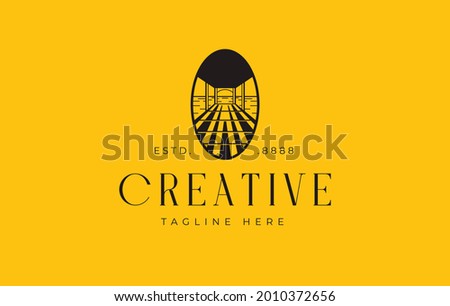 Lake dock Logo Design Template. Vector Illustration of lines pier or dock with circle. Vintage Modern Logo flat Design Template