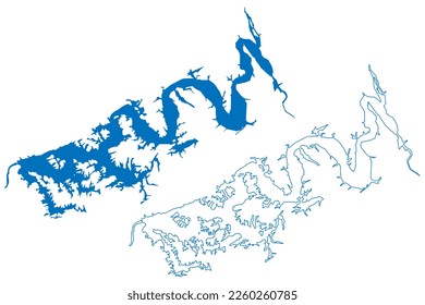 Lake Douglas Reservoir (United States of America, North America, us, usa, Tennessee) map vector illustration, scribble sketch Douglas Dam map