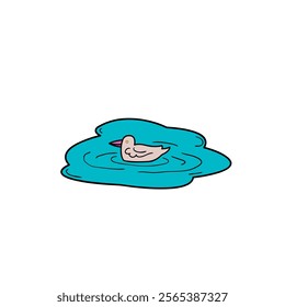  lake with duck. Doodle style. Vector illustration. 