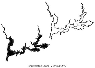 Lake El Atazar reservoir (Kingdom of Spain) map vector illustration, scribble sketch El Atazar Dam map