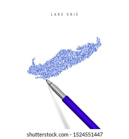 Lake Erie, one of the Great Lakes sketch scribble map isolated on white. Hand drawn vector map of Lake Erie. Realistic 3D ballpoint pen or roller pen illustration.