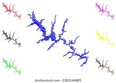 Lake Falls Reservoir (United States of America, North America, us, usa, North Carolina) map vector illustration, scribble sketch Falls Dam map