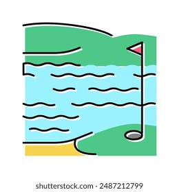 lago y campo de golf patio de color icono Vector. lago y campo de golf patio de golf signo.