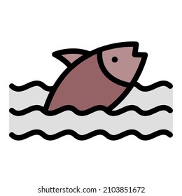 Lake Fish Farm Icon. Outline Lake Fish Farm Vector Icon Color Flat Isolated