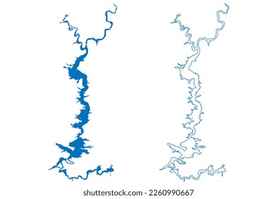 Lake Flaming Gorge Reservoir (United States of America, North America, us, usa, Utah and Wyoming) map vector illustration, scribble sketch Flaming Gorge Dam map