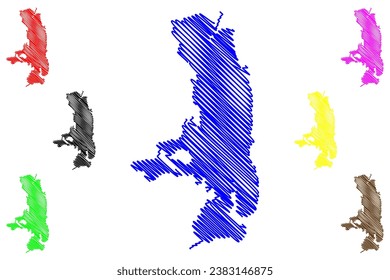 Lake Flathead Reservoir (United States of America, North America, us, usa, Montana) map vector illustration, scribble sketch Kerr Dam map