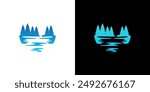 Lake forest logo vector. Pine tree lake nature abstract design illustration