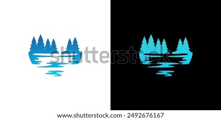 Lake forest logo vector. Pine tree lake nature abstract design illustration