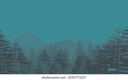 Lake with forest and mountain background.  vector illustration