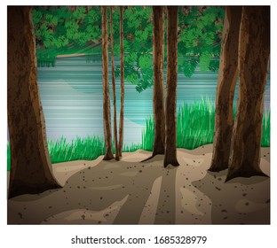 lake in the forest. Vector illustration