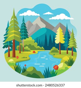 lake in the forest vector illustration