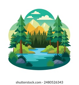 lake in the forest vector illustration