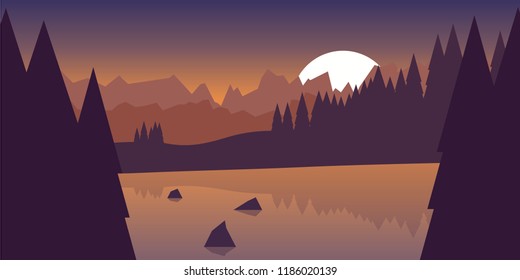 Lake in the forest. Vector minimalistic landscape
