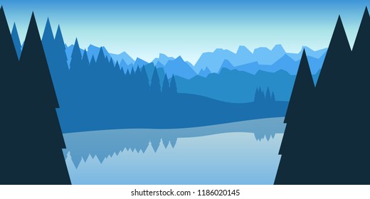 Lake in the forest. Vector minimalistic landscape
