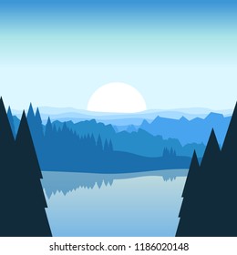 Lake in the forest. Vector minimalistic landscape