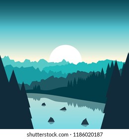 Lake in the forest. Vector minimalistic landscape