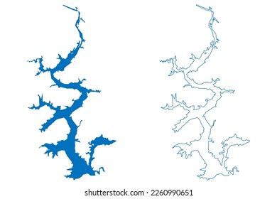 Lake Fort Gibson Reservoir (United States of America, North America, us, usa, Oklahoma) map vector illustration, scribble sketch Fort Gibson Dam map