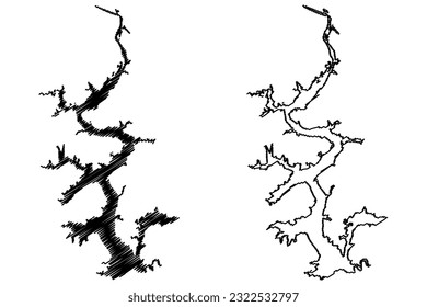 Lake Fort Gibson Reservoir (United States of America, North America, us, usa, Oklahoma) map vector illustration, scribble sketch Fort Gibson Dam map