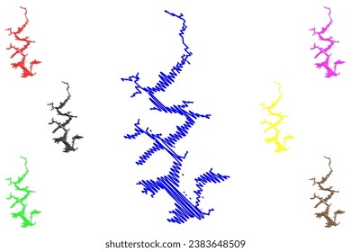 Lake Fort Gibson Reservoir (United States of America, North America, us, usa, Oklahoma) map vector illustration, scribble sketch Fort Gibson Dam map