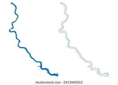 Lake Francis Case (United States of America, South Dakota) map vector illustration, scribble sketch Reservoir Fort Randall Dam map