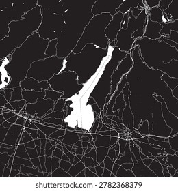 Lake Garda Italy Vector Map, Detailed Regional Street Map Black and White Minimalist Line Art