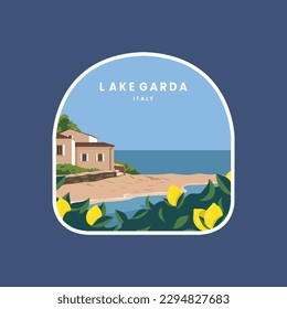 lake gardain italy landscape background stickers. vector illustration with colored style.