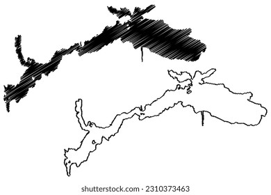 Lake General Carrera (South America, Argentine Republic, Argentina, Chile, Patagonia) map vector illustration, scribble sketch Lake Buenos Aires or Chelenko map