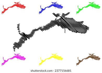 Lake General Carrera (South America, Argentine Republic, Argentina, Chile, Patagonia) map vector illustration, scribble sketch Lake Buenos Aires or Chelenko map