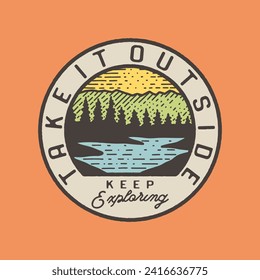 diseño paisajístico gráfico lago logo de montaña bosque vintage naturaleza emblema aventura