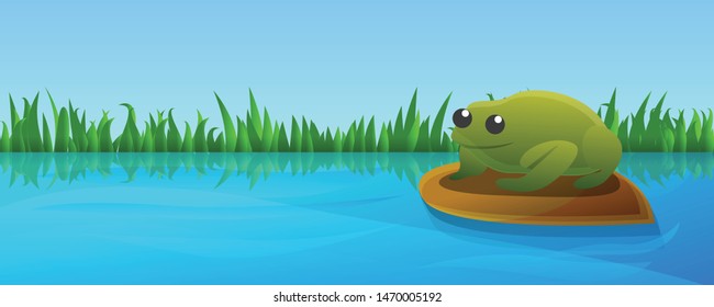 Lake green frog concept banner. Cartoon illustration of lake green frog vector concept banner for web design