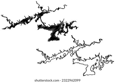 Lake Greers Ferry Reservoir (United States of America, North America, us, usa, Arkansas) map vector illustration, scribble sketch Greers Ferry Dam map